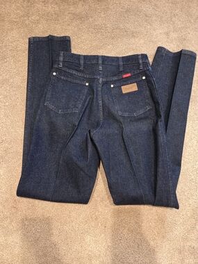 VINTAGE 90S Wrangler Women's High-Rise Dark Blue Denim Jeans LONG LENGTH